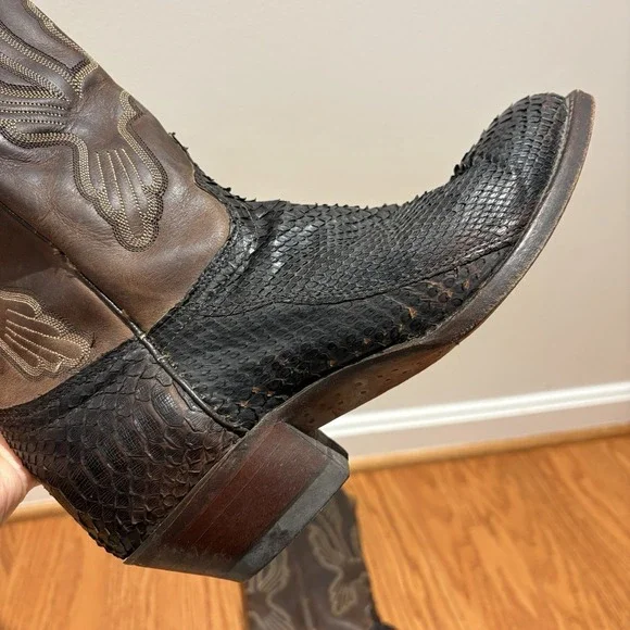 Vintage J. Chisholm Brown Python Snake Rare Exotic Western Cowboy Boots Mens 8.5